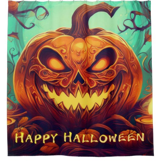 Pumpkin mit Beängstigendem Gesicht unter Kerzen, H Duschvorhang (Vorderseite)