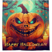 Pumpkin mit Beängstigendem Gesicht unter Kerzen, H Duschvorhang (Vorderseite)