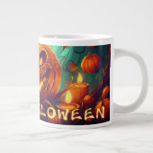 Pumpkin mit Beängstigendem Gesicht unter Kerzen, H Jumbo-Tasse (Rechts)