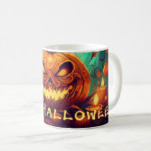 Pumpkin mit Beängstigendem Gesicht unter Kerzen, H Kaffeetasse (VorderseiteRechts)