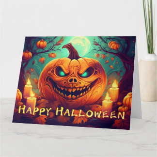 Pumpkin mit Beängstigendem Gesicht unter Kerzen, H Karte
