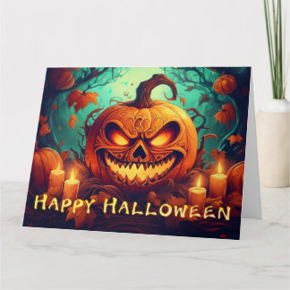 Pumpkin mit Beängstigendem Gesicht unter Kerzen, H Karte