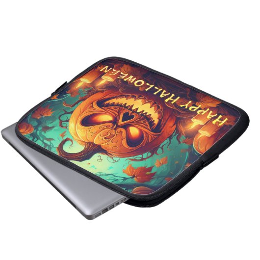 Pumpkin mit Beängstigendem Gesicht unter Kerzen, H Laptopschutzhülle (Vorne Knopf)