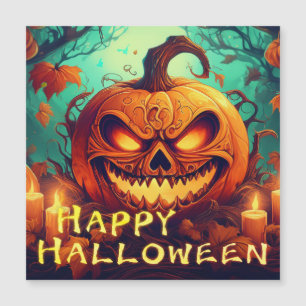 Pumpkin mit Beängstigendem Gesicht unter Kerzen, H Magnetkarte