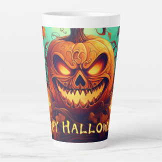 Pumpkin mit Beängstigendem Gesicht unter Kerzen, H Milchtasse