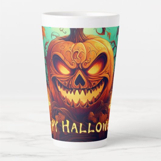 Pumpkin mit Beängstigendem Gesicht unter Kerzen, H Milchtasse (Vorderseite)