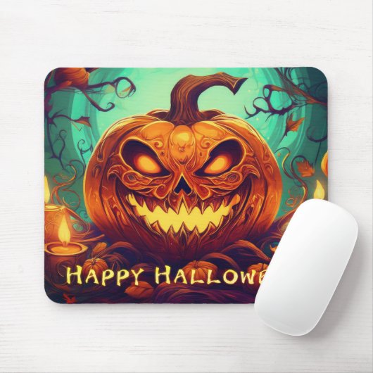 Pumpkin mit Beängstigendem Gesicht unter Kerzen, H Mousepad (Mit Mouse)