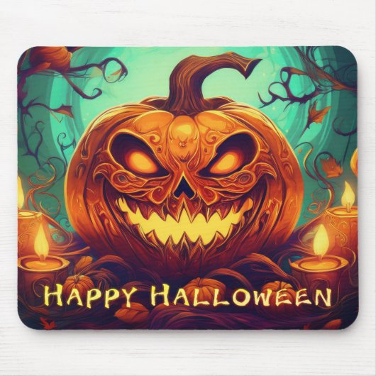 Pumpkin mit Beängstigendem Gesicht unter Kerzen, H Mousepad (Vorne)