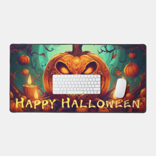 Pumpkin mit Beängstigendem Gesicht unter Kerzen, H Schreibtischunterlage (Tastatur & Maus)
