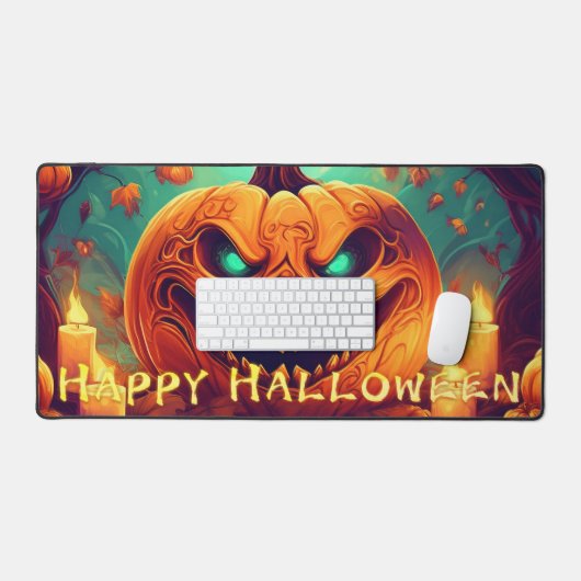 Pumpkin mit Beängstigendem Gesicht unter Kerzen, H Schreibtischunterlage (Tastatur & Maus)