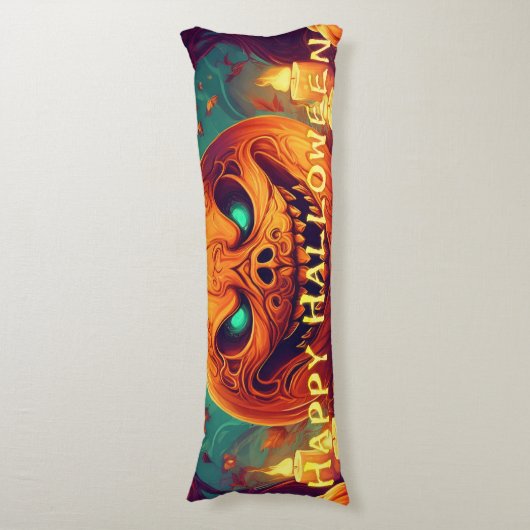 Pumpkin mit Beängstigendem Gesicht unter Kerzen, H Seitenschläferkissen (Vorderseite Vertikal)