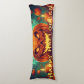 Pumpkin mit Beängstigendem Gesicht unter Kerzen, H Seitenschläferkissen (Vorderseite Vertikal)