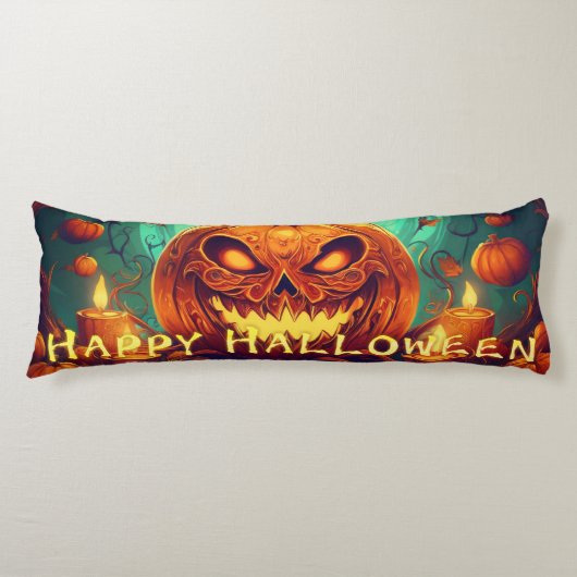 Pumpkin mit Beängstigendem Gesicht unter Kerzen, H Seitenschläferkissen (Vorderseite)