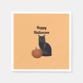 Pumpkin mit Black Cat Happy Halloween Orange Serviette