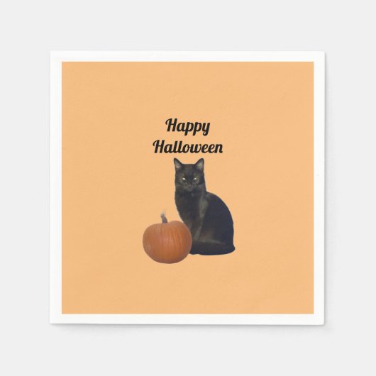 Pumpkin mit Black Cat Happy Halloween Orange Serviette (Vorderseite)
