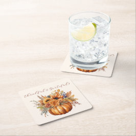 Pumpkin mit Blume dankbar und dankbar- Rechteckiger Pappuntersetzer