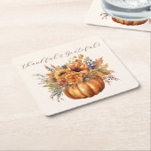 Pumpkin mit Blume dankbar und dankbar- Rechteckiger Pappuntersetzer (angewinkelt)