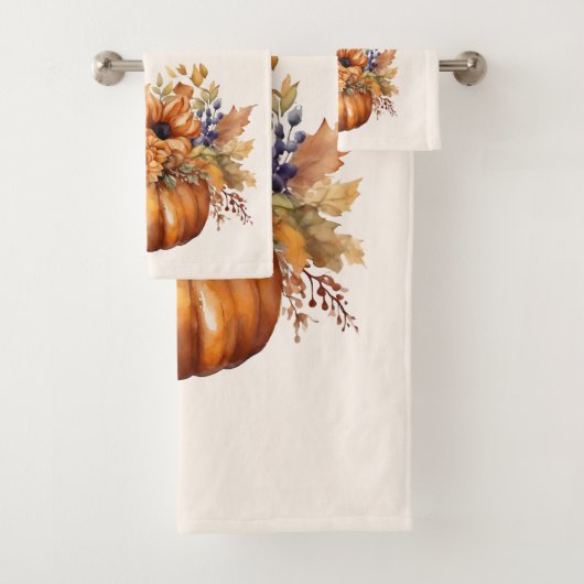 Pumpkin mit Blume-Herbst-Dekor Badhandtuch Set (Insitu)