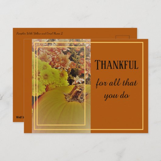 Pumpkin mit Chrysanthemen 2 / dankbar Postkarte (Vorne/Hinten)
