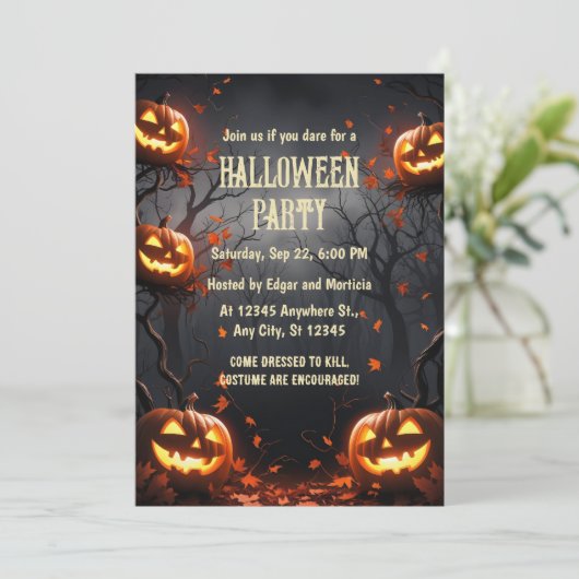 Pumpkin mit Forest Halloween Einladung (Stehend Vorderseite)