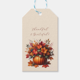 Pumpkin mit Herbstlauben dankbar und dankbar Geschenkanhänger