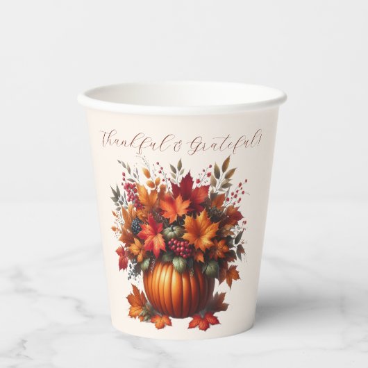 Pumpkin mit Herbstlauben-Erntedank- Pappbecher (Vorderseite)