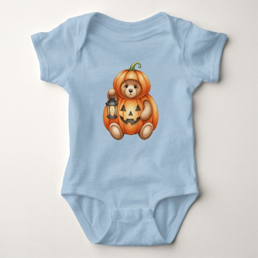 Pumpkin mit Lattern, Teddy Bären, Halloween, Auth Baby Strampler (Vorderseite)