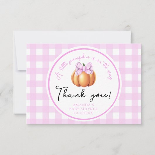Pumpkin mit rosa Bogen danke Baby-Dusche (Vorderseite)