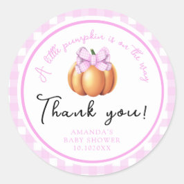 Pumpkin mit rosa Bogen danke Baby-Dusche Runder Aufkleber
