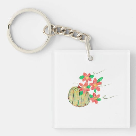 Pumpkin mit roten Blume Schlüsselanhänger (Vorderseite)