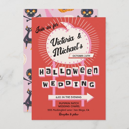 Pumpkin-Mod Halloween-Hochzeit Einladung (Vorne/Hinten)