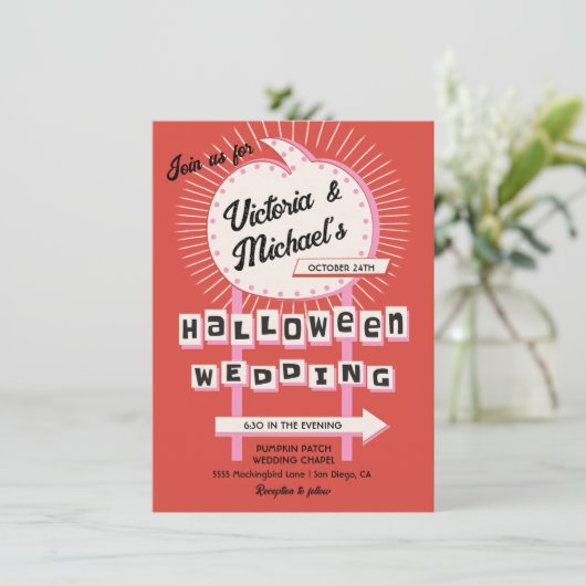 Pumpkin-Mod Halloween-Hochzeit Einladung (Stehend Vorderseite)