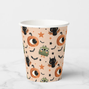 Pumpkin Monster & Bat Pattern Whimsisches Hallowee Pappbecher