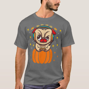 Pumpkin Mops Erntedank Video Game Player Funny P T-Shirt