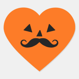 Pumpkin Mustache Halloween Herz-Aufkleber