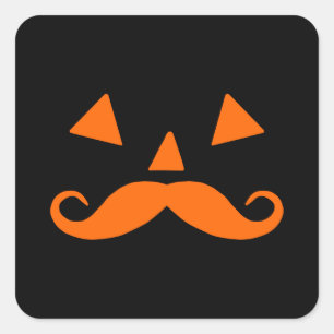 Pumpkin Mustache Halloween Quadratischer Aufkleber
