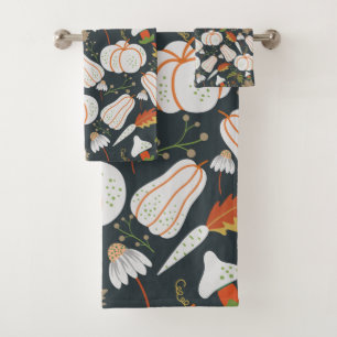 Pumpkin nahtloses Muster schwarz-weiß Badhandtuch Set