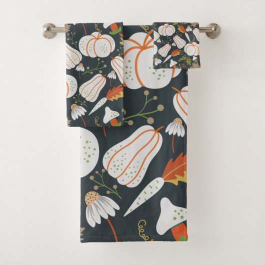Pumpkin nahtloses Muster schwarz-weiß Badhandtuch Set (Insitu)