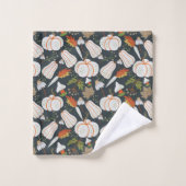 Pumpkin nahtloses Muster schwarz-weiß Badhandtuch Set (Waschlappen)