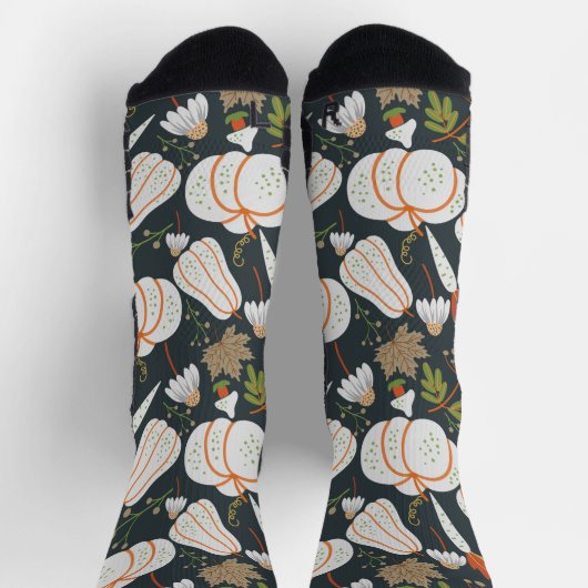 Pumpkin nahtloses Muster, schwarz-weiß, floralfarb Socken (Oben)