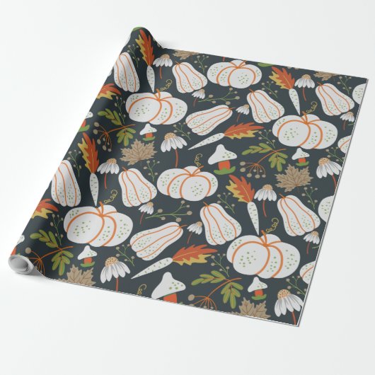 Pumpkin nahtloses Muster schwarz-weiß Geschenkpapier (Ungerollt)