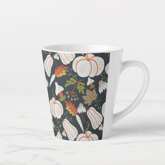 Pumpkin nahtloses Muster schwarz-weiß Milchtasse (Rechts)