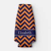 Pumpkin Navy LG Zickzack Navy Blue Name Monogram Flaschenkühler (Vorderseite)