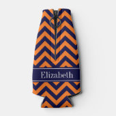 Pumpkin Navy LG Zickzack Navy Blue Name Monogram Flaschenkühler (Rückseite)