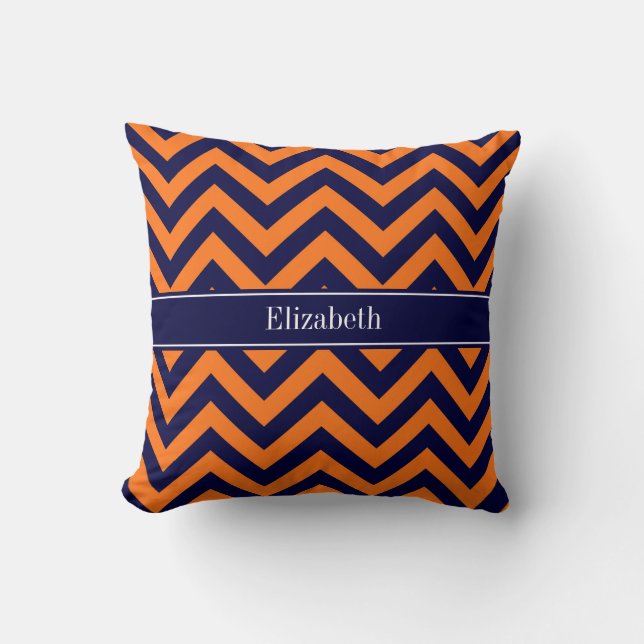 Pumpkin Navy LG Zickzack Navy Blue Name Monogram Kissen (Vorderseite)