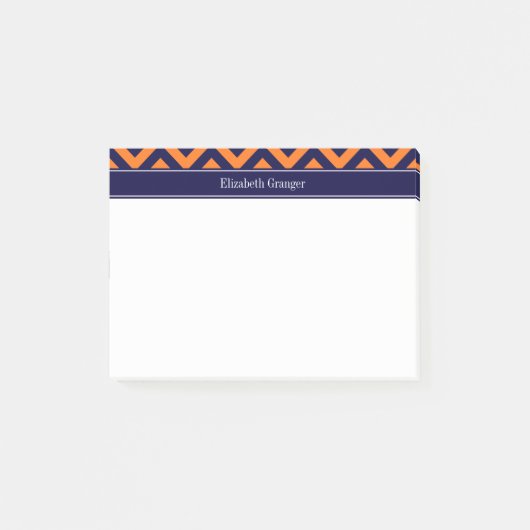 Pumpkin Navy LG Zickzack Navy Blue Name Monogram Post-it Klebezettel (Vorderseite)