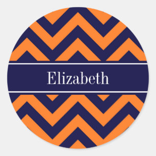 Pumpkin Navy LG Zickzack Navy Blue Name Monogram Runder Aufkleber