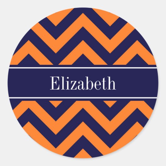 Pumpkin Navy LG Zickzack Navy Blue Name Monogram Runder Aufkleber (Vorderseite)