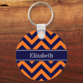 Pumpkin Navy LG Zickzack Navy Blue Name Monogram Schlüsselanhänger (Vorderseite)