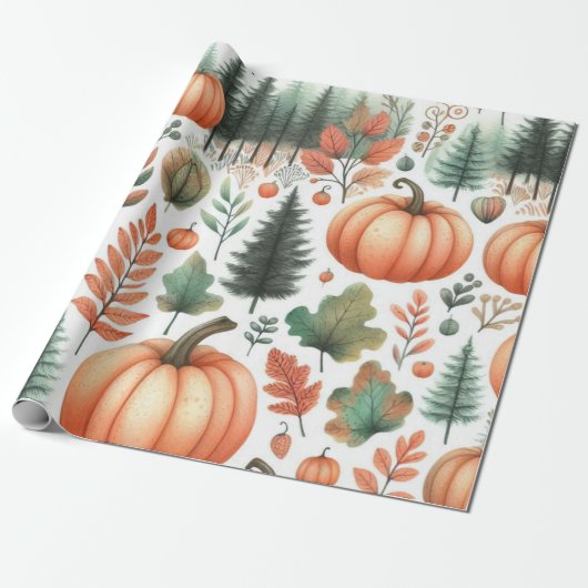 Pumpkin Niedliche Wasserfarben Herbst & Herbst Ern Geschenkpapier (Ungerollt)